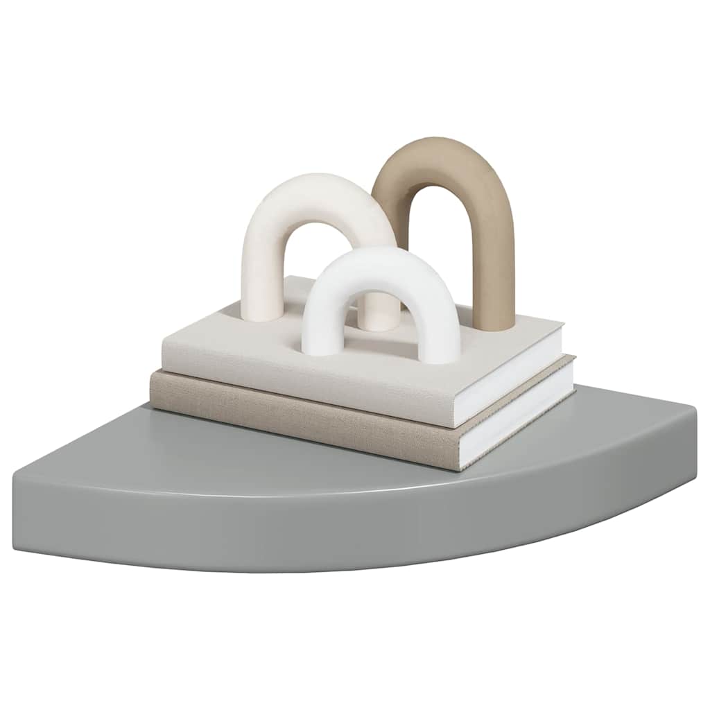 4 db magasfényű szürke MDF lebegő sarokpolc 25 x 25 x 3,8 cm 4