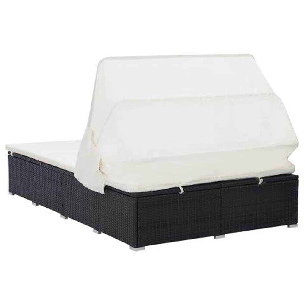 Kétszemélyes fekete polyrattan napozóágy párnával 6