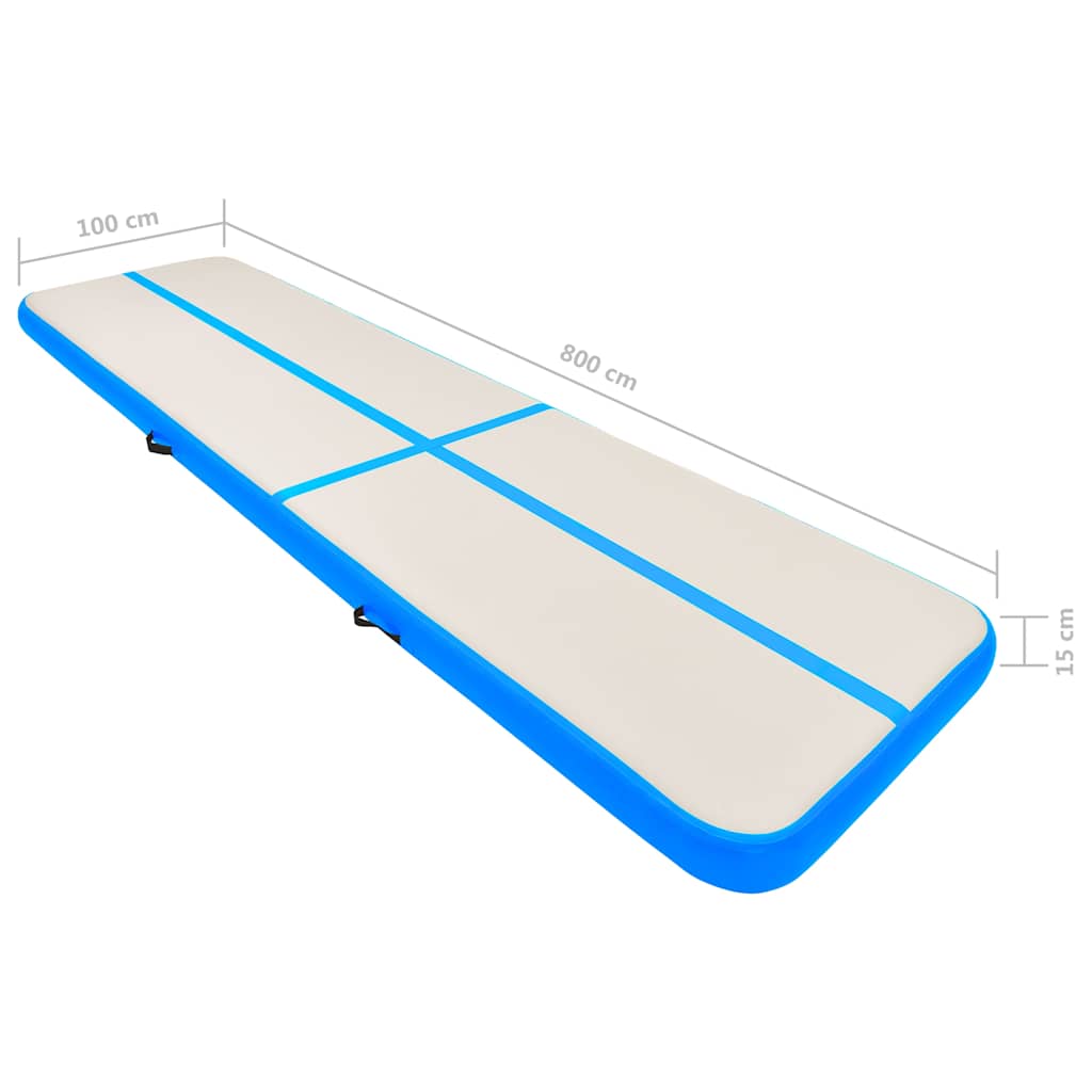 Kék PVC felfújható tornamatrac pumpával 800 x 100 x 15 cm 16