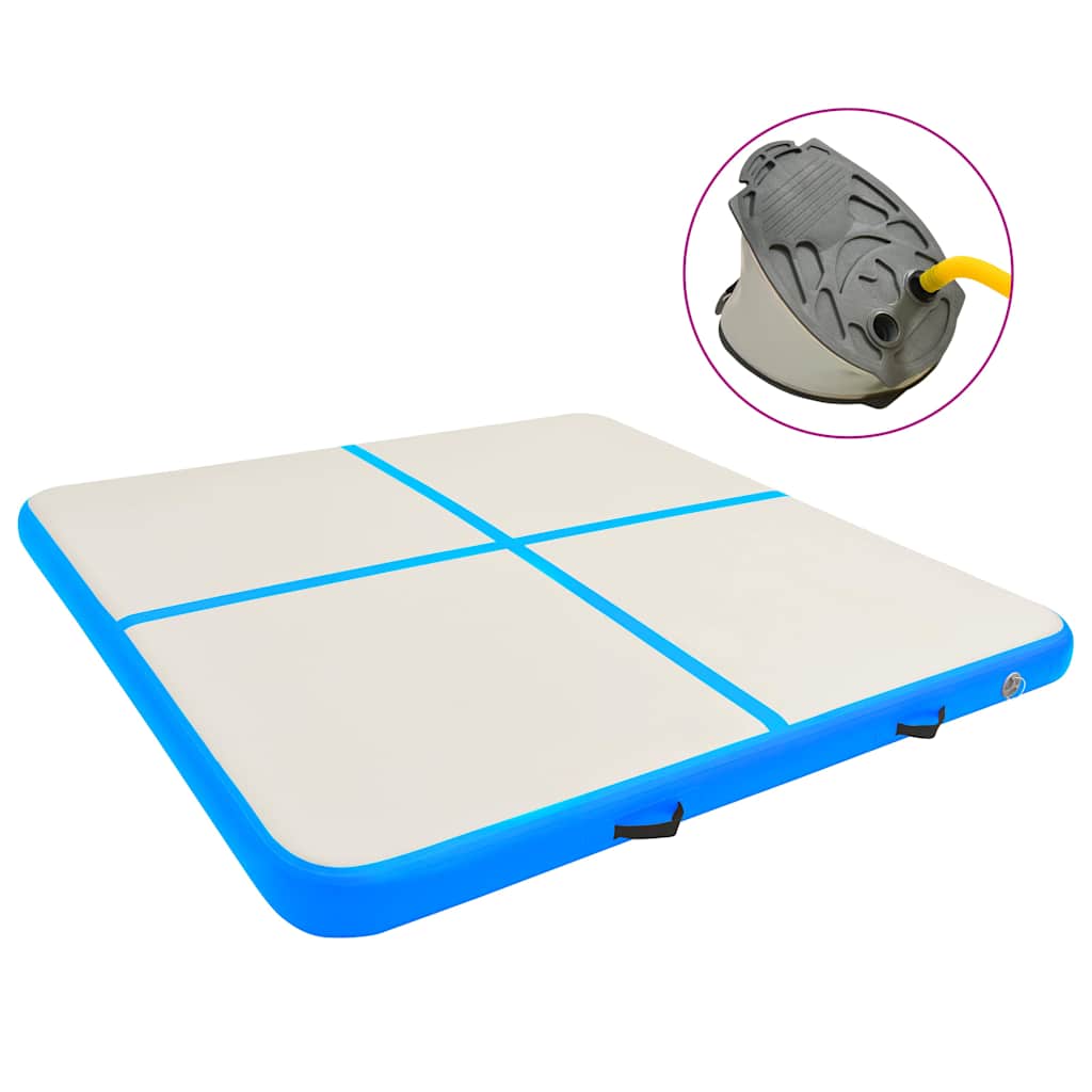 Kék PVC felfújható tornamatrac pumpával 200 x 200 x 20 cm