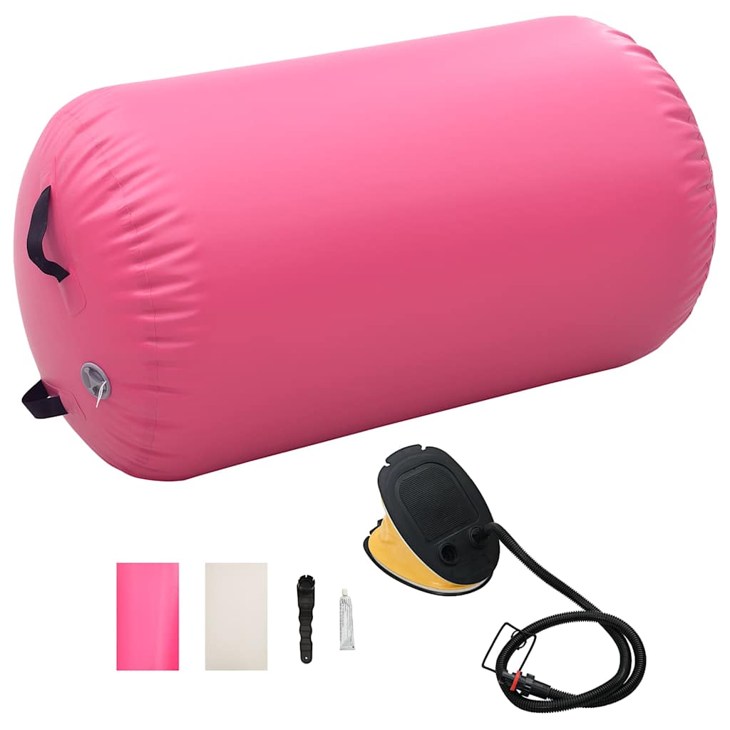 Rózsaszín PVC felfújható tornahenger pumpával 100 x 60 cm