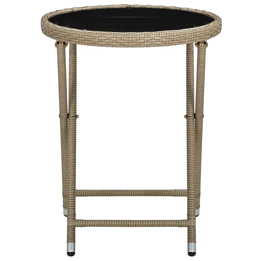 Bézs polyrattan és edzett üveg teázóasztal 60 cm 3