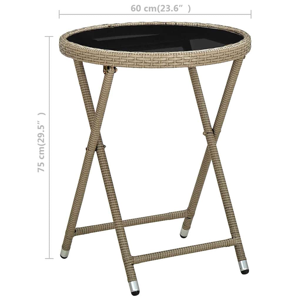Bézs polyrattan és edzett üveg teázóasztal 60 cm 6
