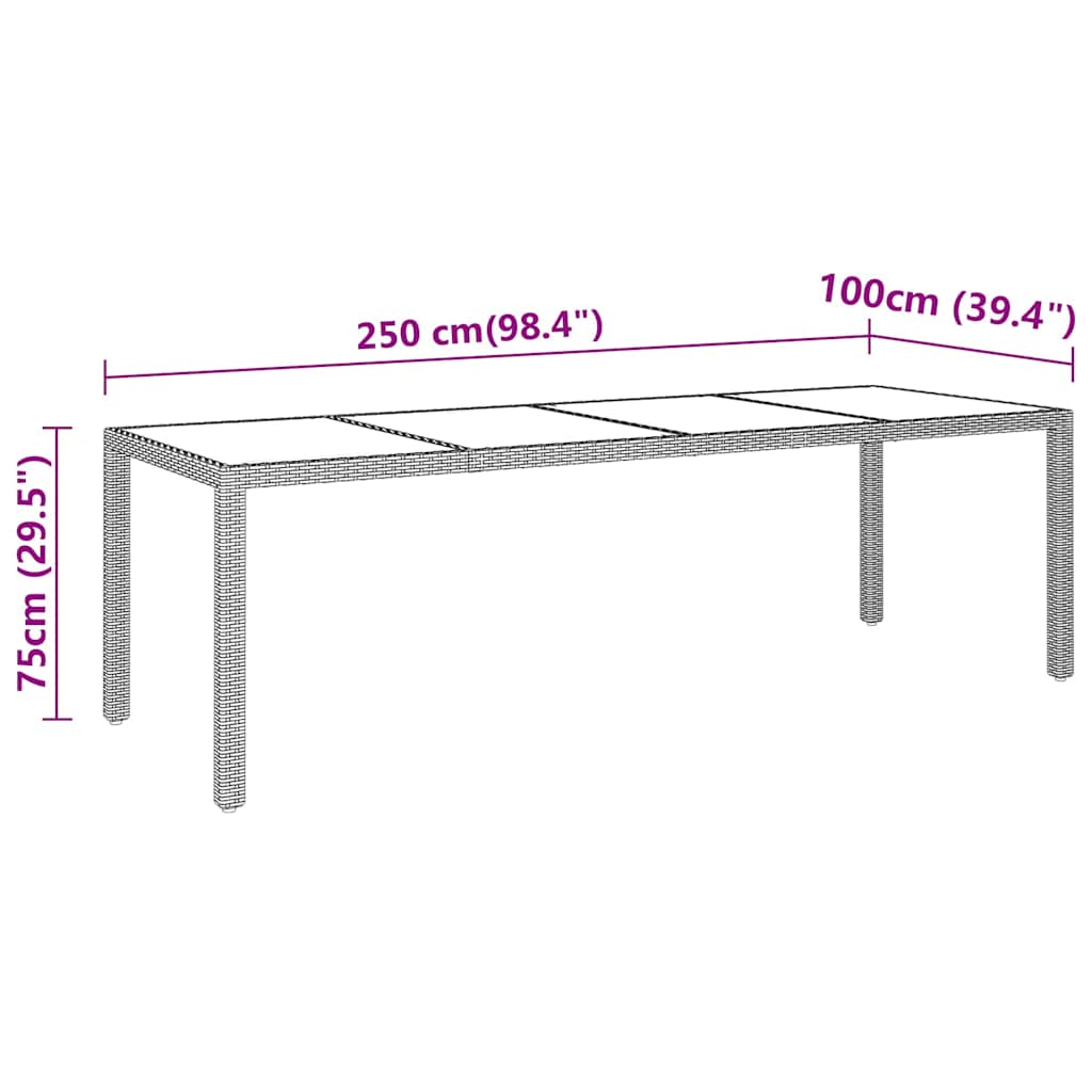 Fekete polyrattan és edzett üveg kerti asztal 250 x 100 x 75 cm 5