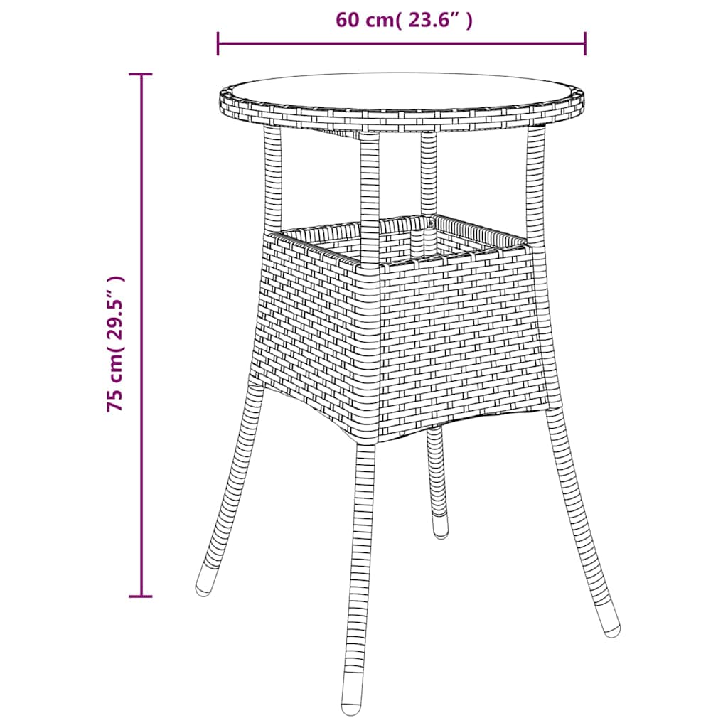 Szürke polyrattan és edzett üveg kerti asztal Ø60 x 75 cm 6