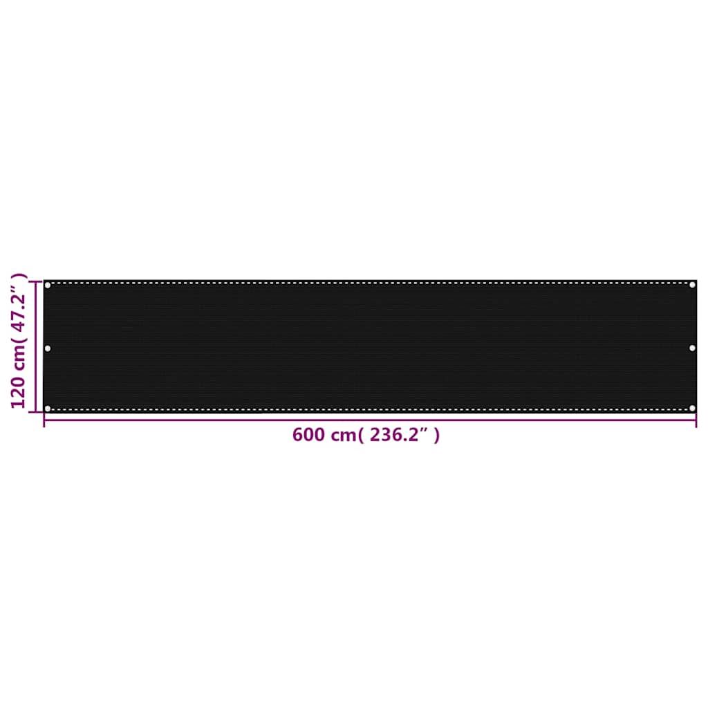 Fekete HDPE erkélyparaván 120 x 600 cm 5