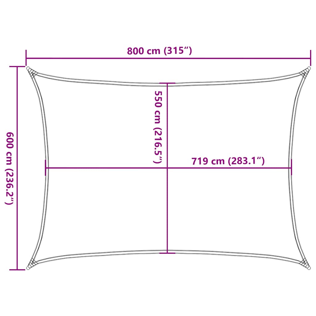 Világoszöld HDPE napvitorla 160 g/m² 6 x 8 m 10