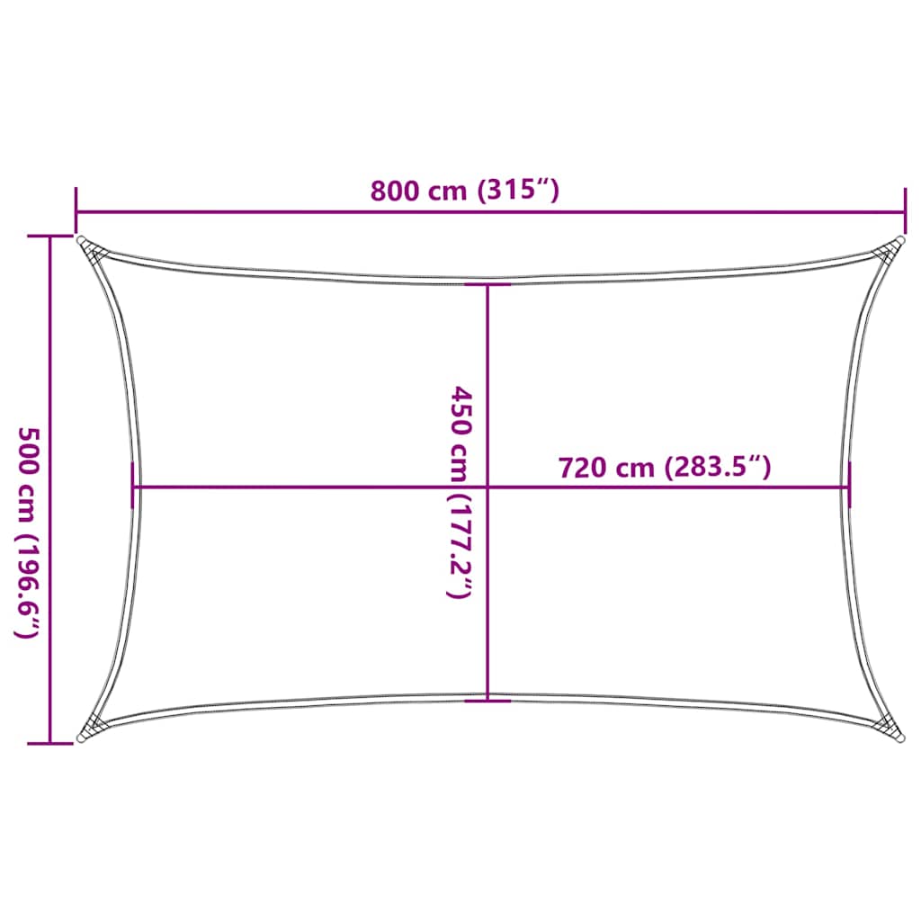 Tópszínű HDPE napvitorla 160 g/m² 5 x 8 m 10
