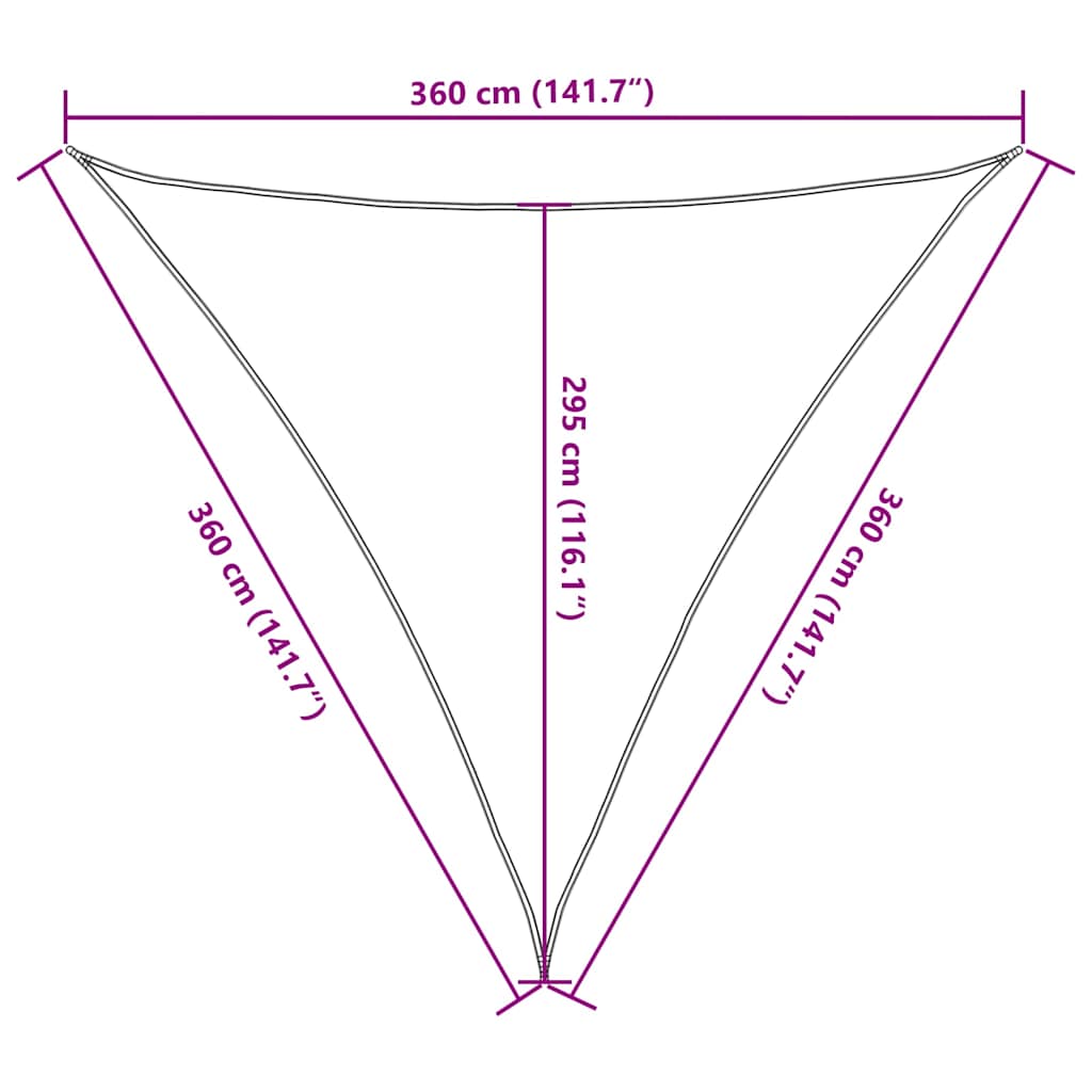 Kék háromszög alakú HDPE napvitorla 160 g/m² 3,6x3,6x3,6 m 10