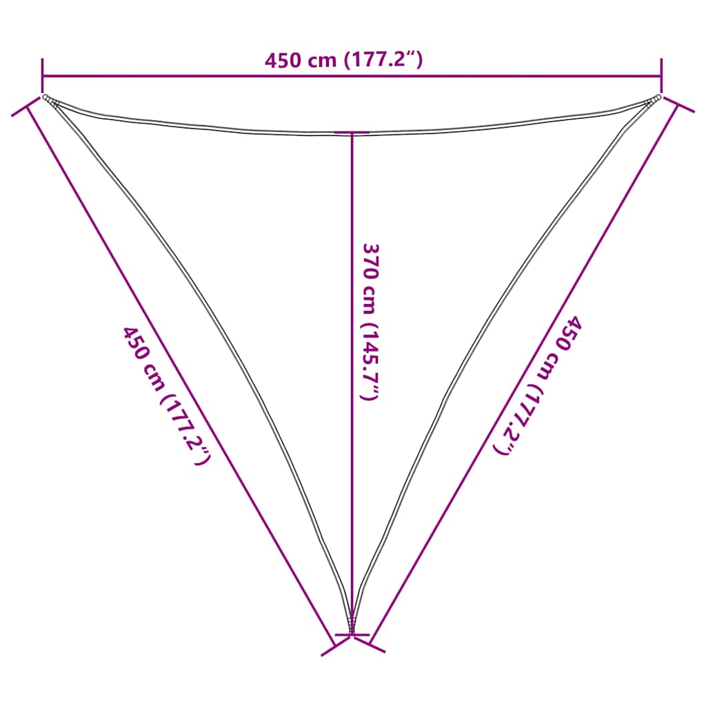 Kék háromszög alakú HDPE napvitorla 160 g/m² 4,5x4,5x4,5 m 10