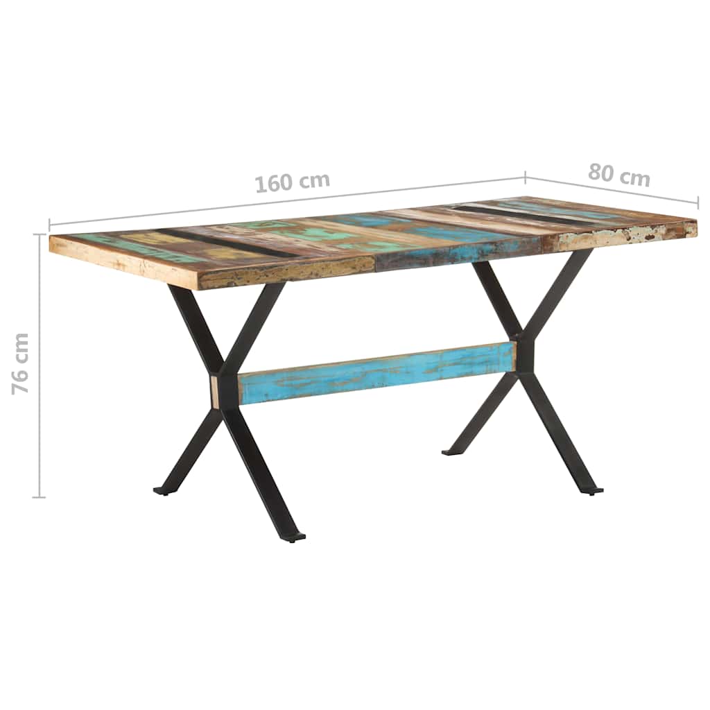 Tömör újrahasznosított fa étkezőasztal 160 x 80 x 76 cm 7