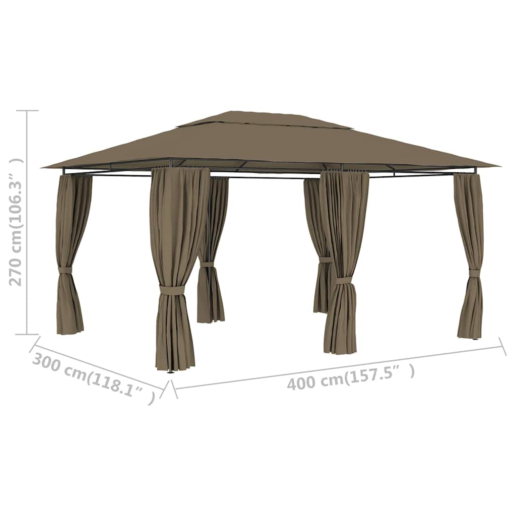 Tópszínű kerti pavilon függönyökkel 4 x 3 m 180 g/m² 9