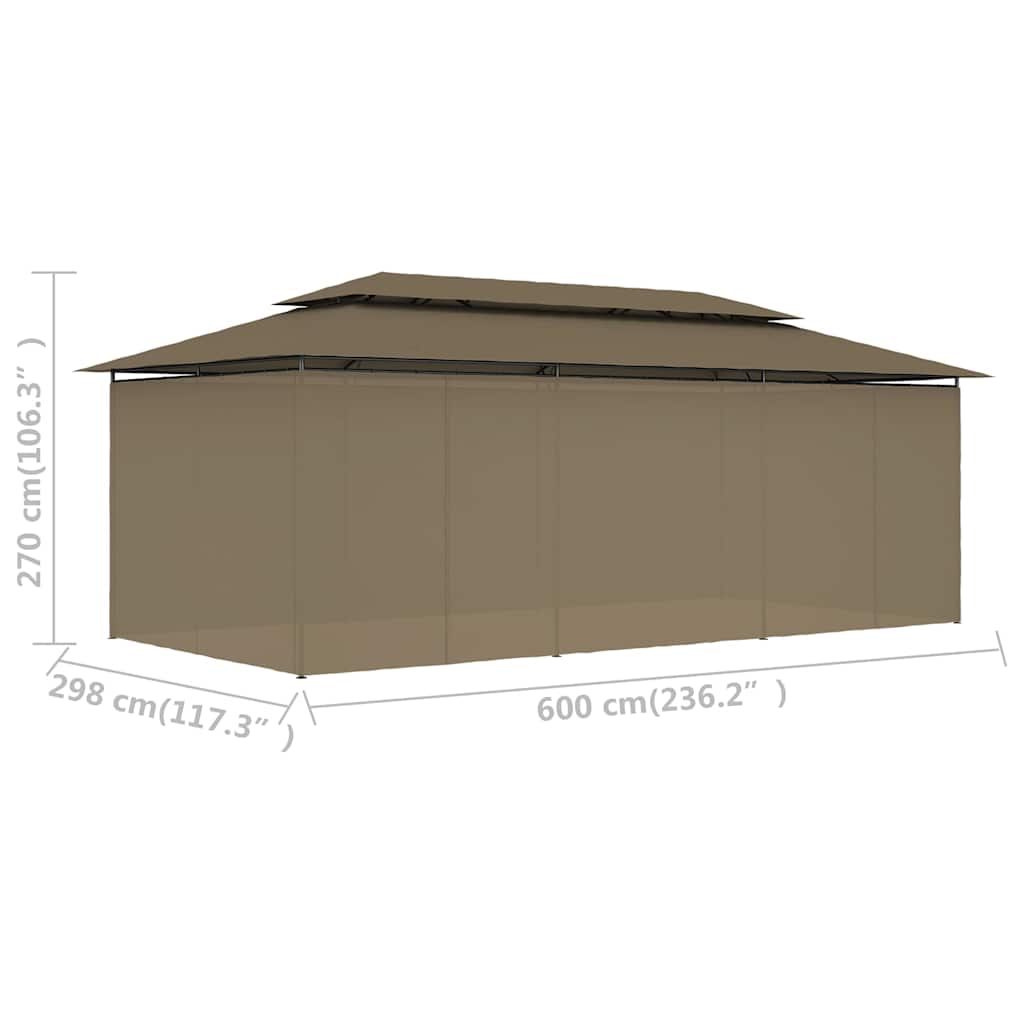 Tópszínű pavilon függönyökkel 600 x 298 x 270 cm 180 g/m² 9