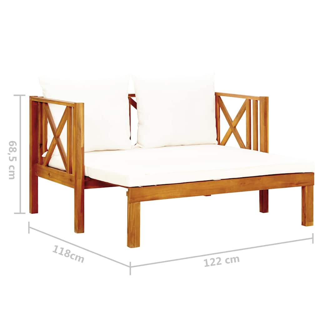 Kétszemélyes tömör akácfa kerti pad párnákkal 122 cm 9