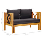 Kétszemélyes tömör akácfa kerti pad párnákkal 122 cm 8