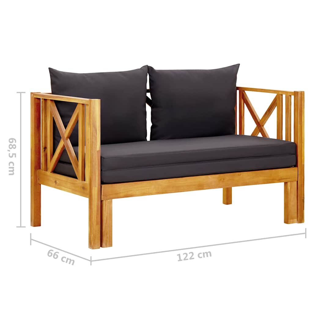 Kétszemélyes tömör akácfa kerti pad párnákkal 122 cm 8