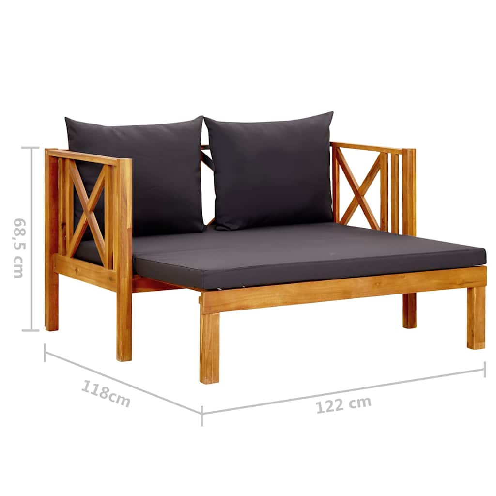 Kétszemélyes tömör akácfa kerti pad párnákkal 122 cm 9