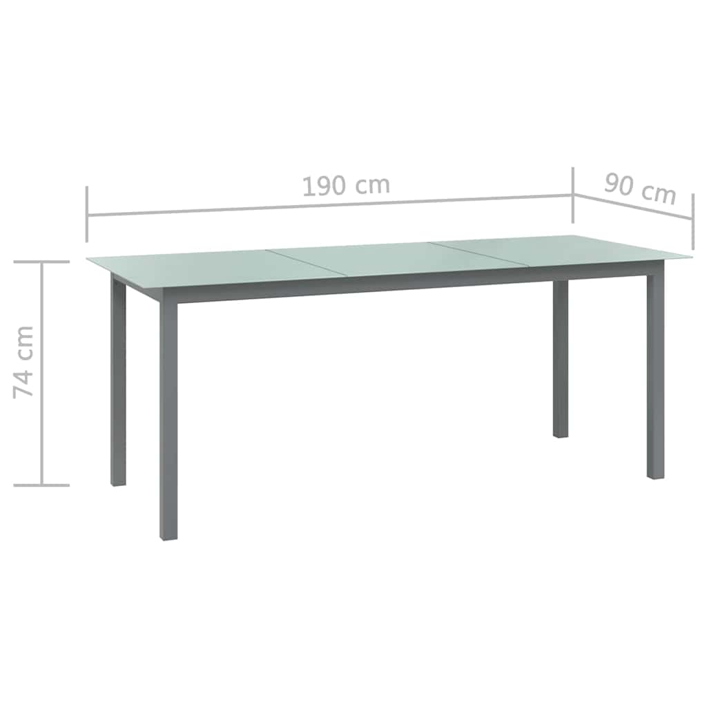 Világosszürke alumínium és üveg kerti asztal 190 x 90 x 74 cm 5