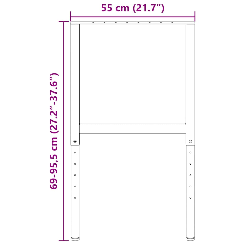 2 db szürke állítható fém munkapadváz 55 x (69-95,5) cm 11