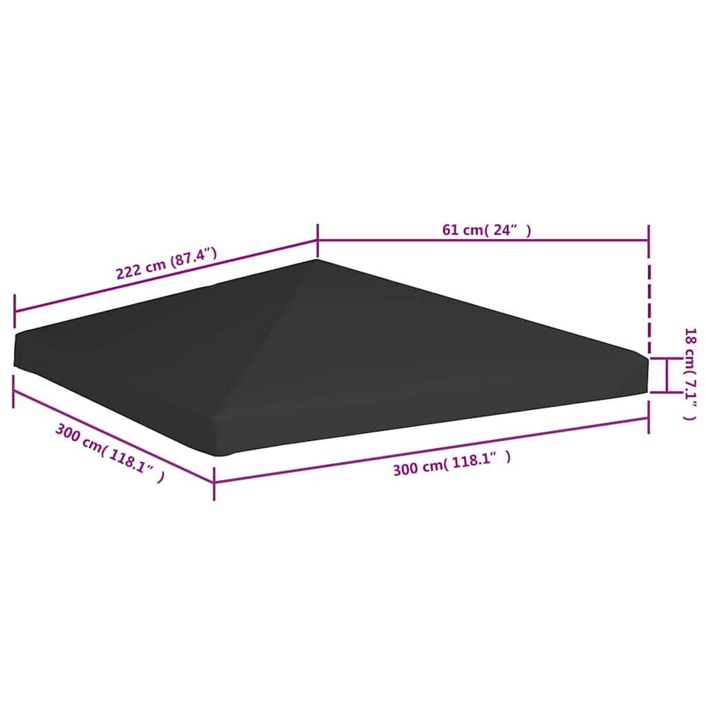 Fekete pavilon-tetőponyva 270 g/m² 3 x 3 m 6