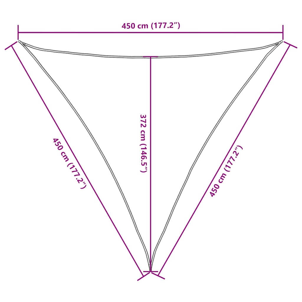 Antracitszürke háromszögű oxford-szövet napvitorla 4,5x4,5x4,5m 10