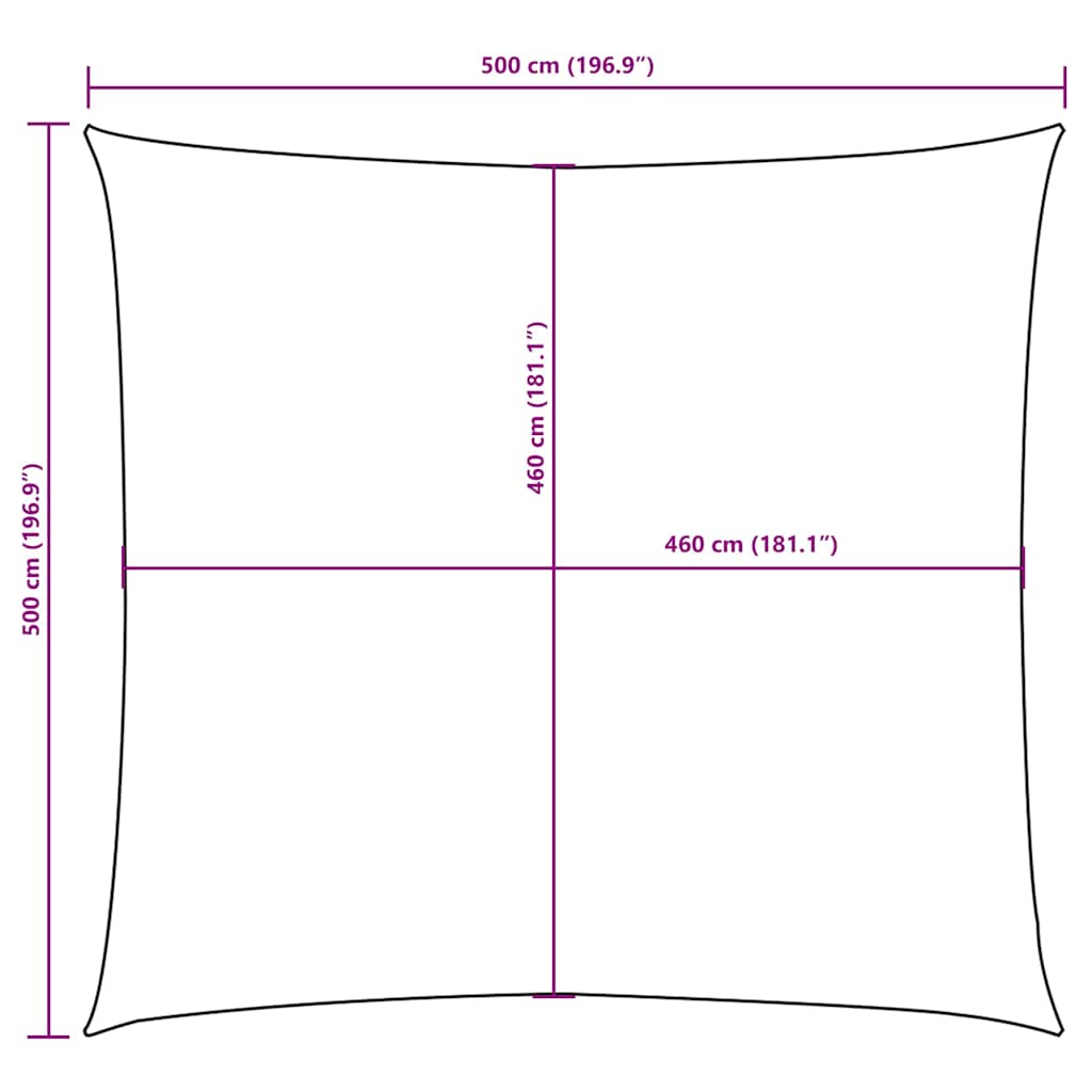 Krémszínű négyzet alakú oxford-szövet napvitorla 5 x 5 m 10
