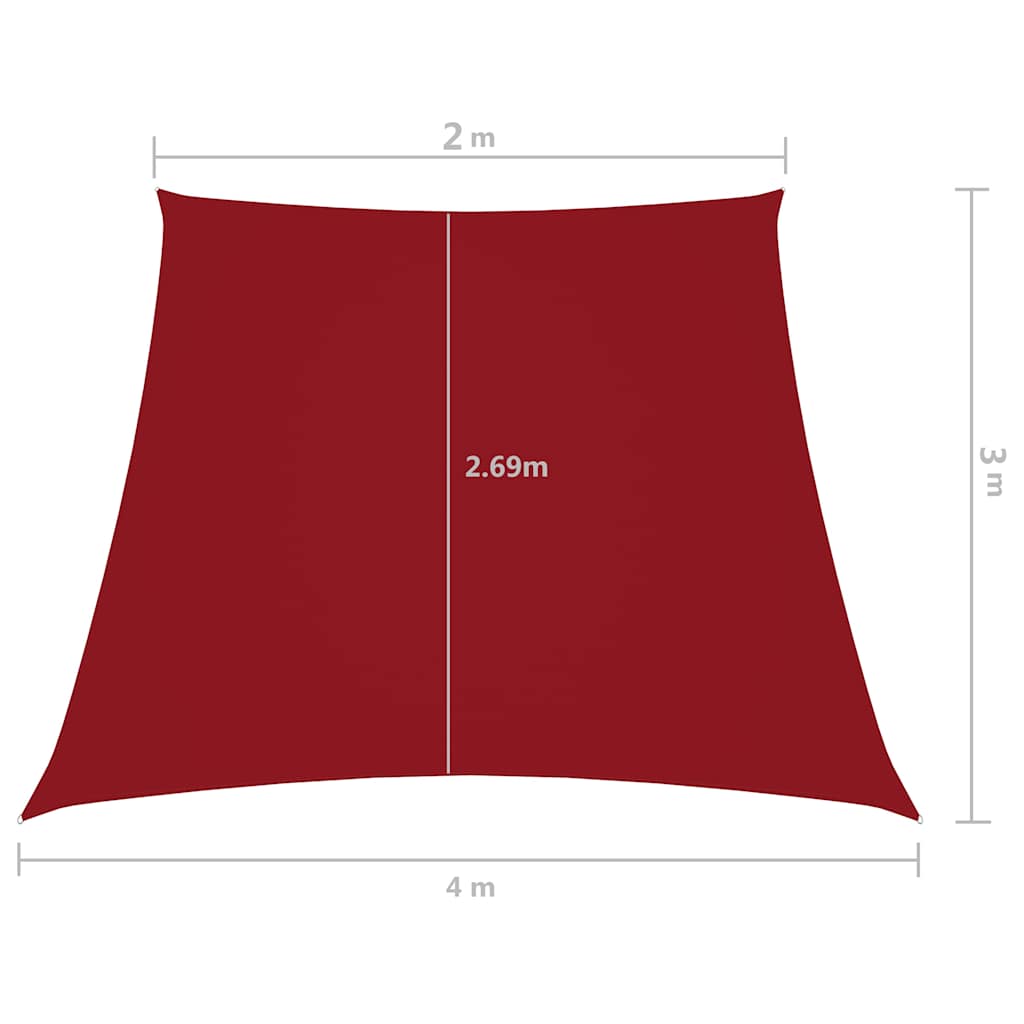 Piros trapéz alakú oxford-szövet napvitorla 2/4 x 3 m 6