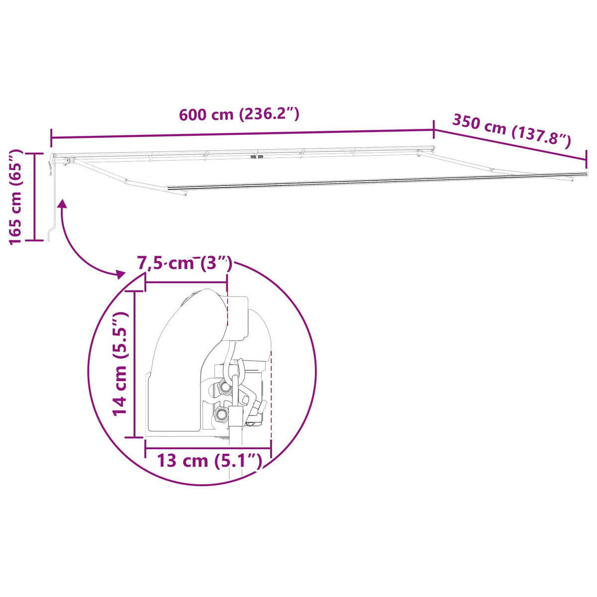 Napernyő keret Fehér 600 × 350 cm Alumínium 7