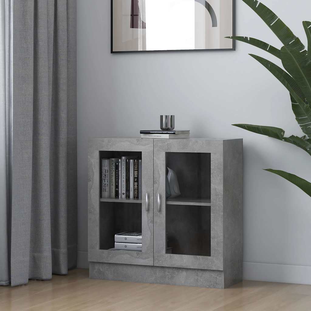 Betonszürke szerelt fa vitrinszekrény 82,5 x 30,5 x 80 cm