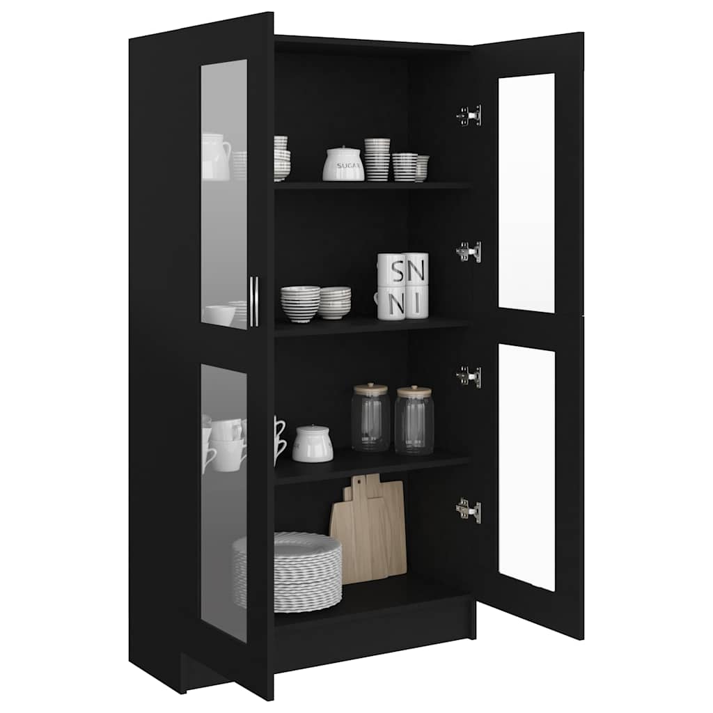 Fekete szerelt fa vitrinszekrény 82,5 x 30,5 x 150 cm 7