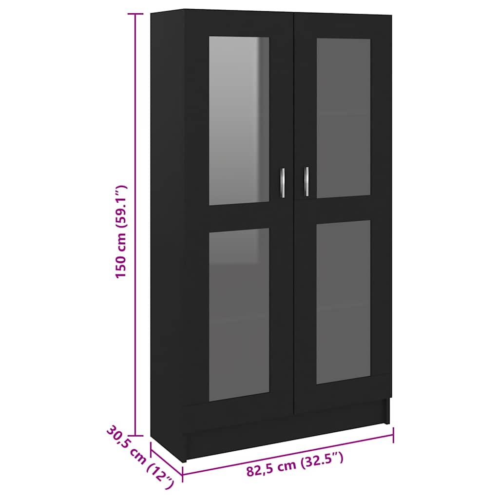Fekete szerelt fa vitrinszekrény 82,5 x 30,5 x 150 cm 9