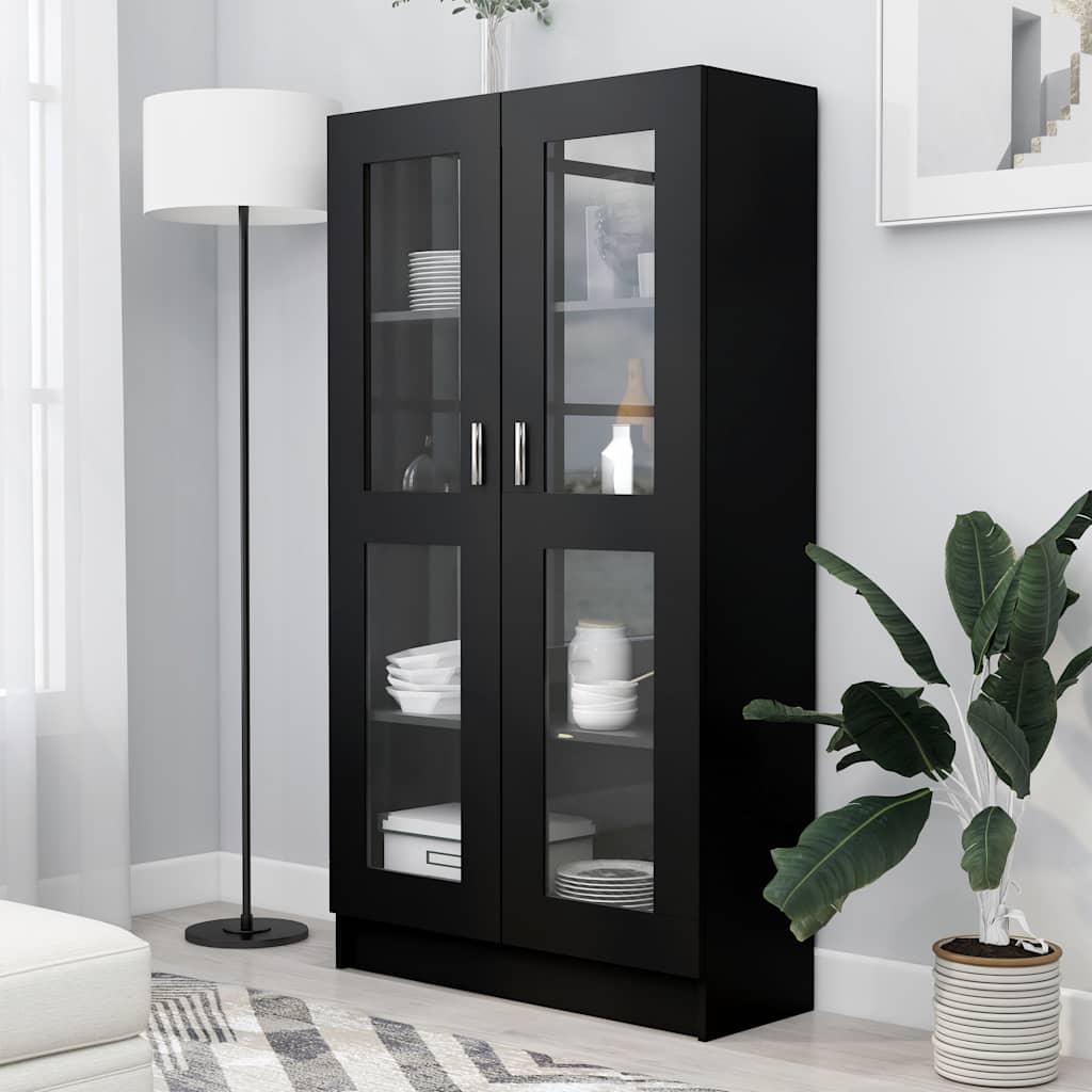 Fekete szerelt fa vitrinszekrény 82,5 x 30,5 x 150 cm