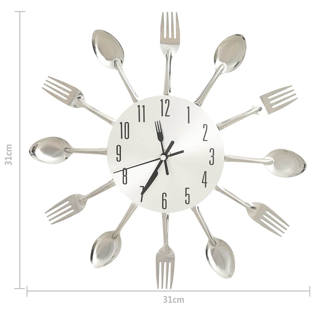 Ezüstszínű alumínium falióra kanál és villa dizájnnal 31 cm 5