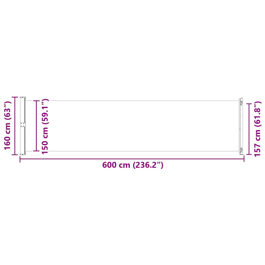 Fekete kihúzható oldalsó terasz-napellenző 600 x 160 cm 10