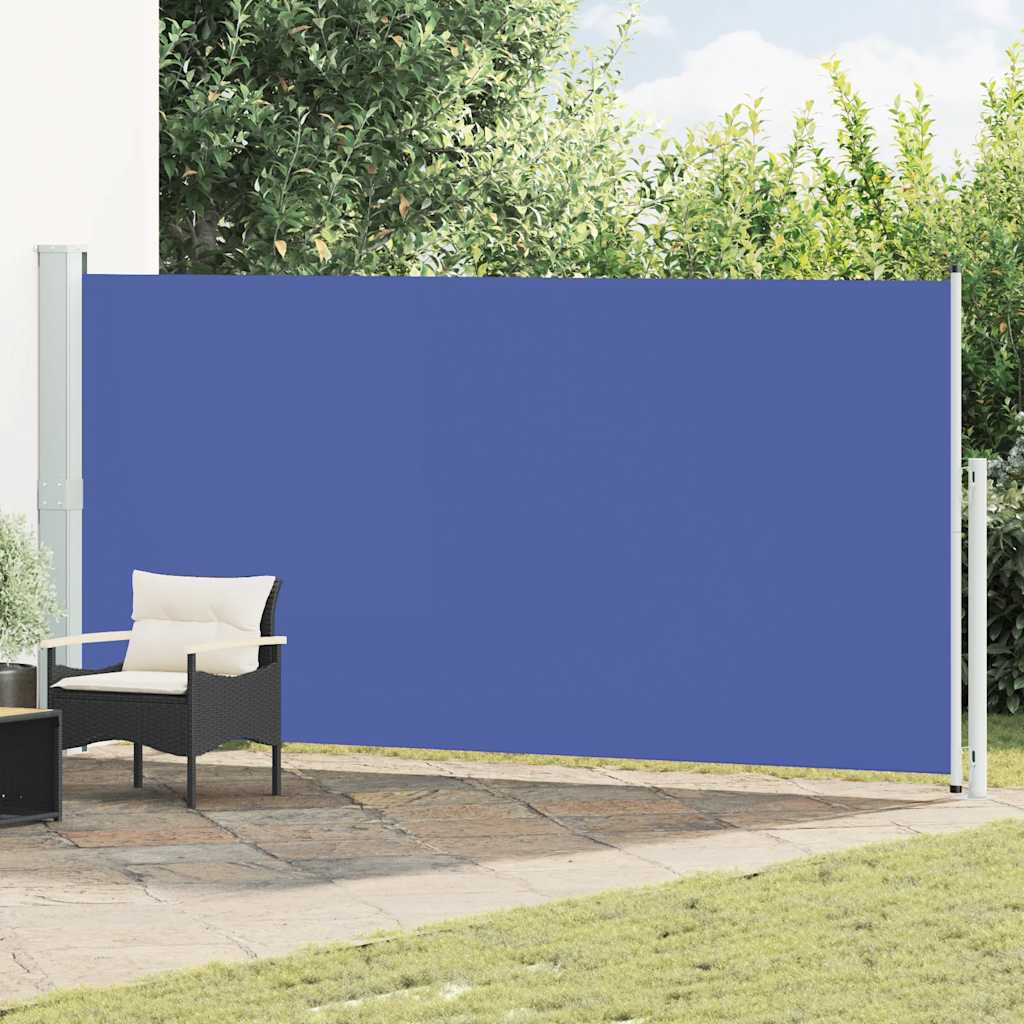 Kék behúzható oldalsó terasznapellenző 180 x 500 cm