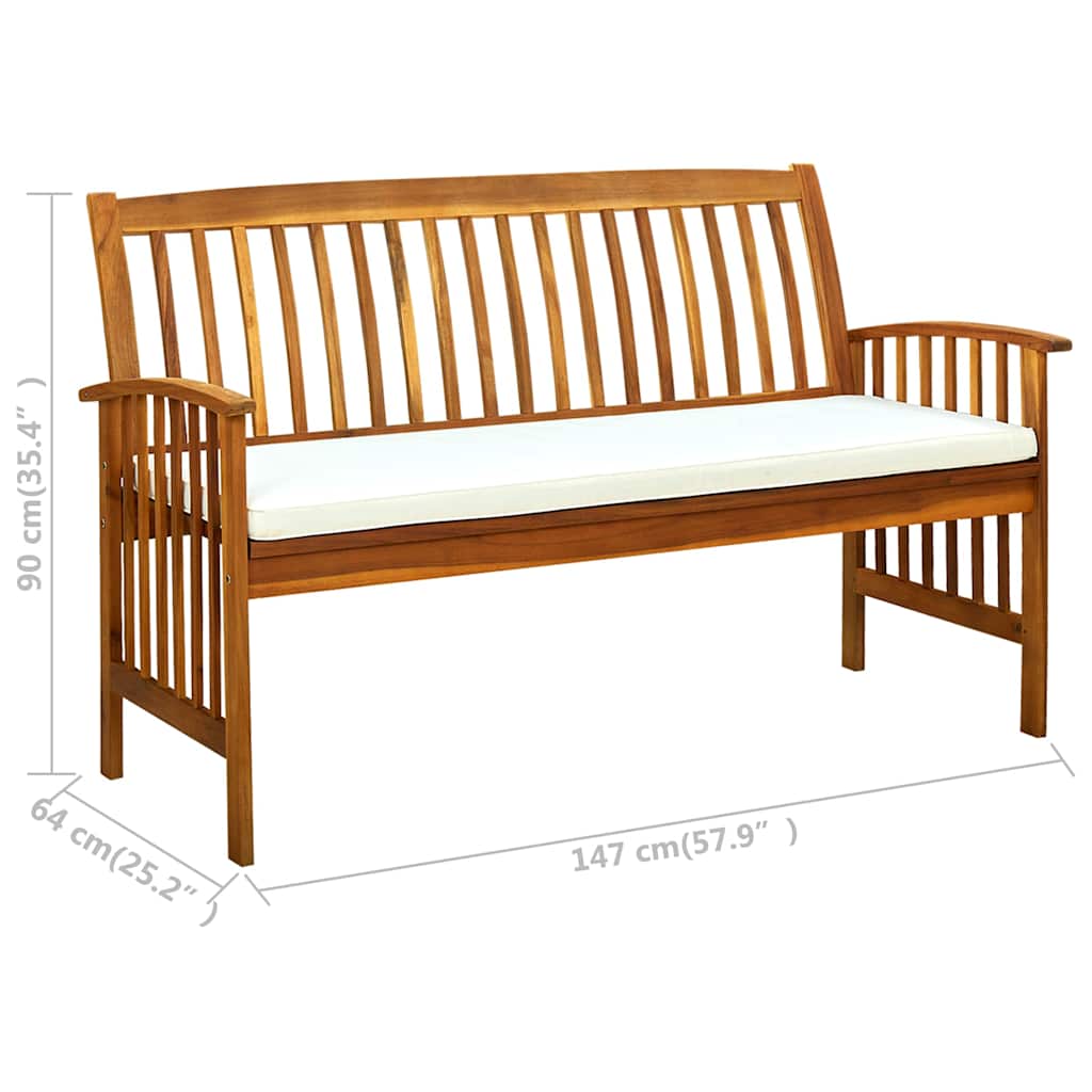 Tömör akácfa kerti pad párnával 147 cm 8