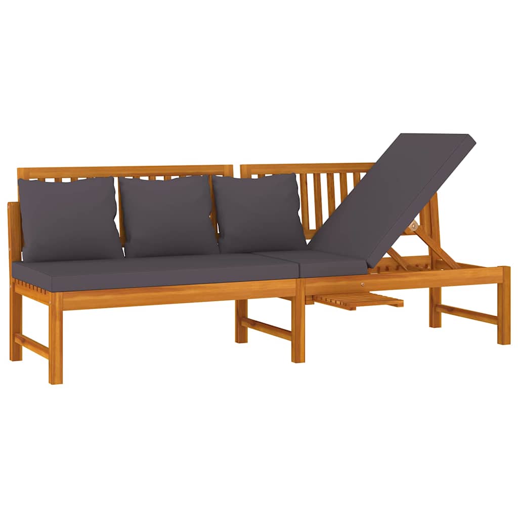 Tömör akácfa kanapé szürke párnákkal 200 x 60 x 75 cm 2
