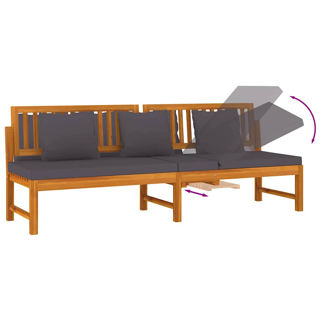 Tömör akácfa kanapé szürke párnákkal 200 x 60 x 75 cm 6