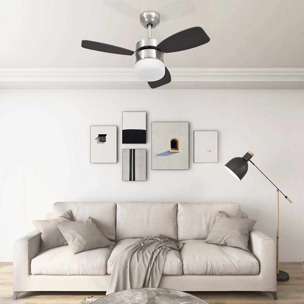 Sötétbarna mennyezeti ventilátor lámpával/távirányítóval 76 cm