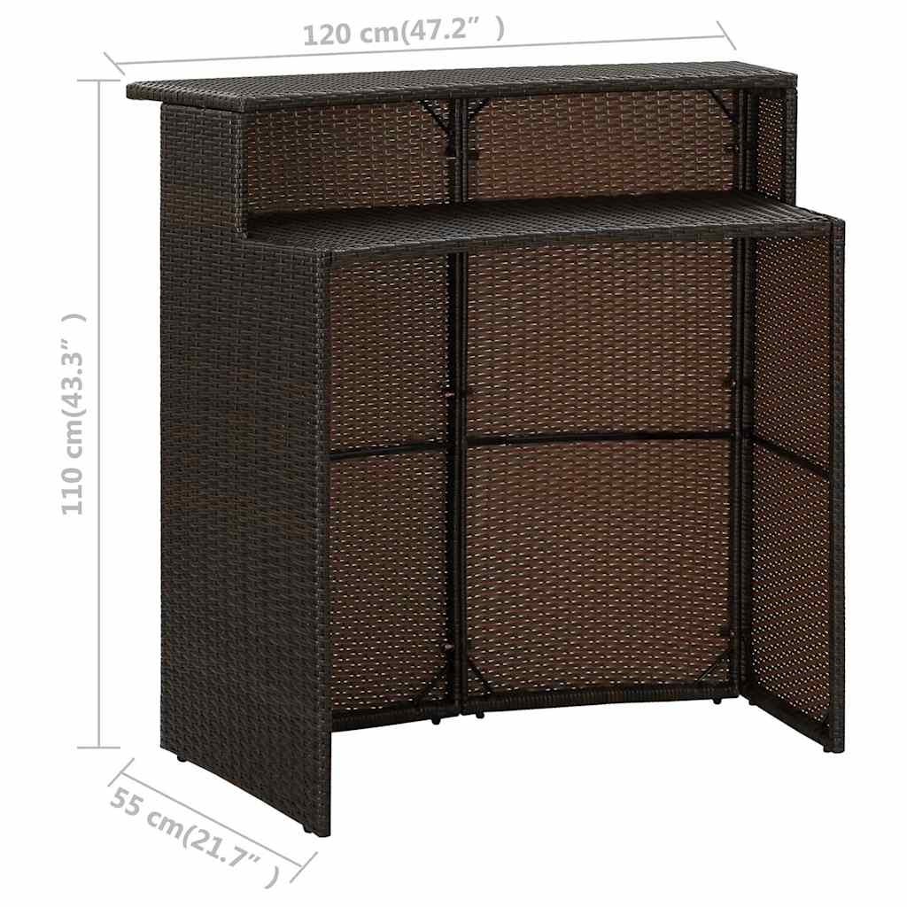 Barna polyrattan kerti bárasztal 120 x 55 x 110 cm 8