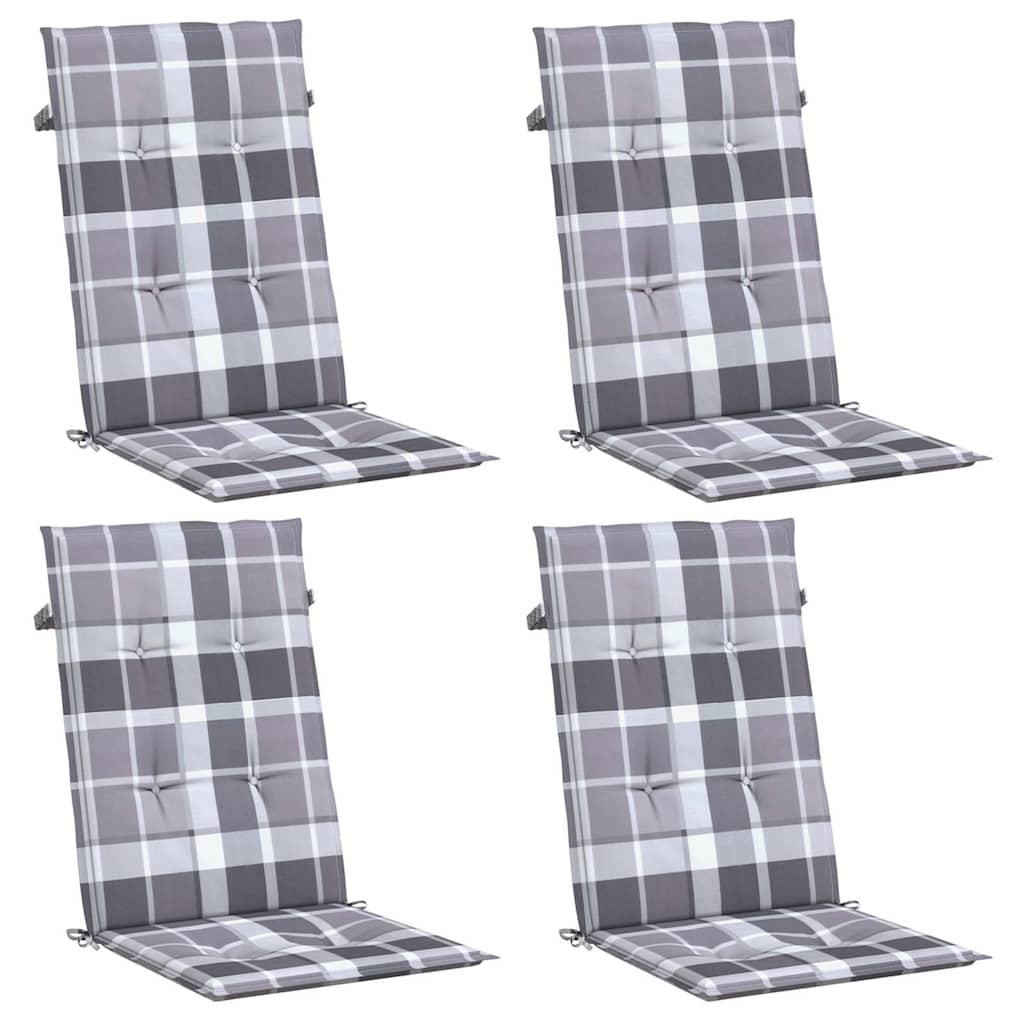 4 db szürke kockás szövet magas háttámlájú székpárna 120x50x3cm 3