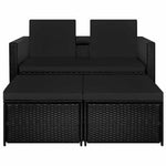 3 részes fekete polyrattan kerti bútorszett párnákkal 5
