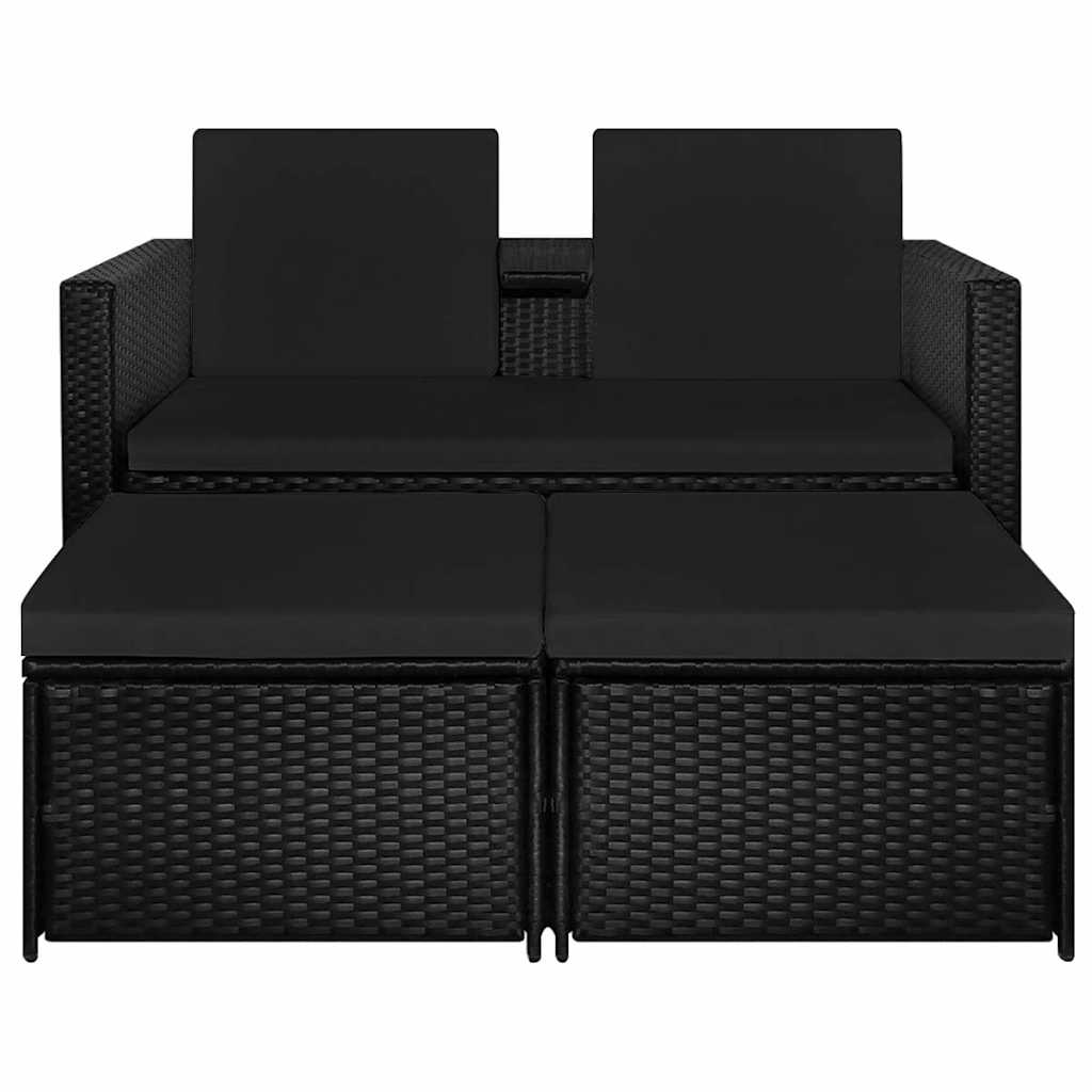 3 részes fekete polyrattan kerti bútorszett párnákkal 5
