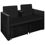 3 részes fekete polyrattan kerti bútorszett párnákkal 6