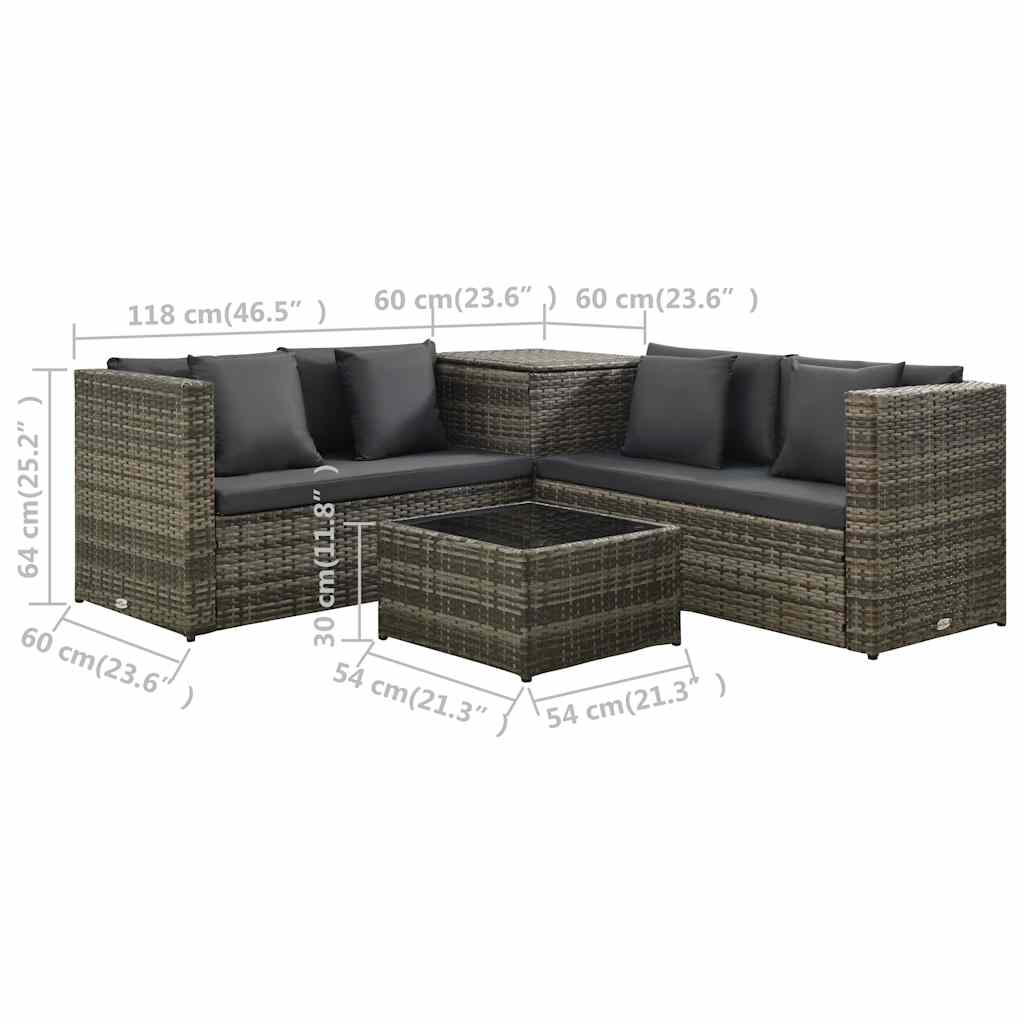 4 részes szürke polyrattan kerti ülőgarnitúra párnákkal 11
