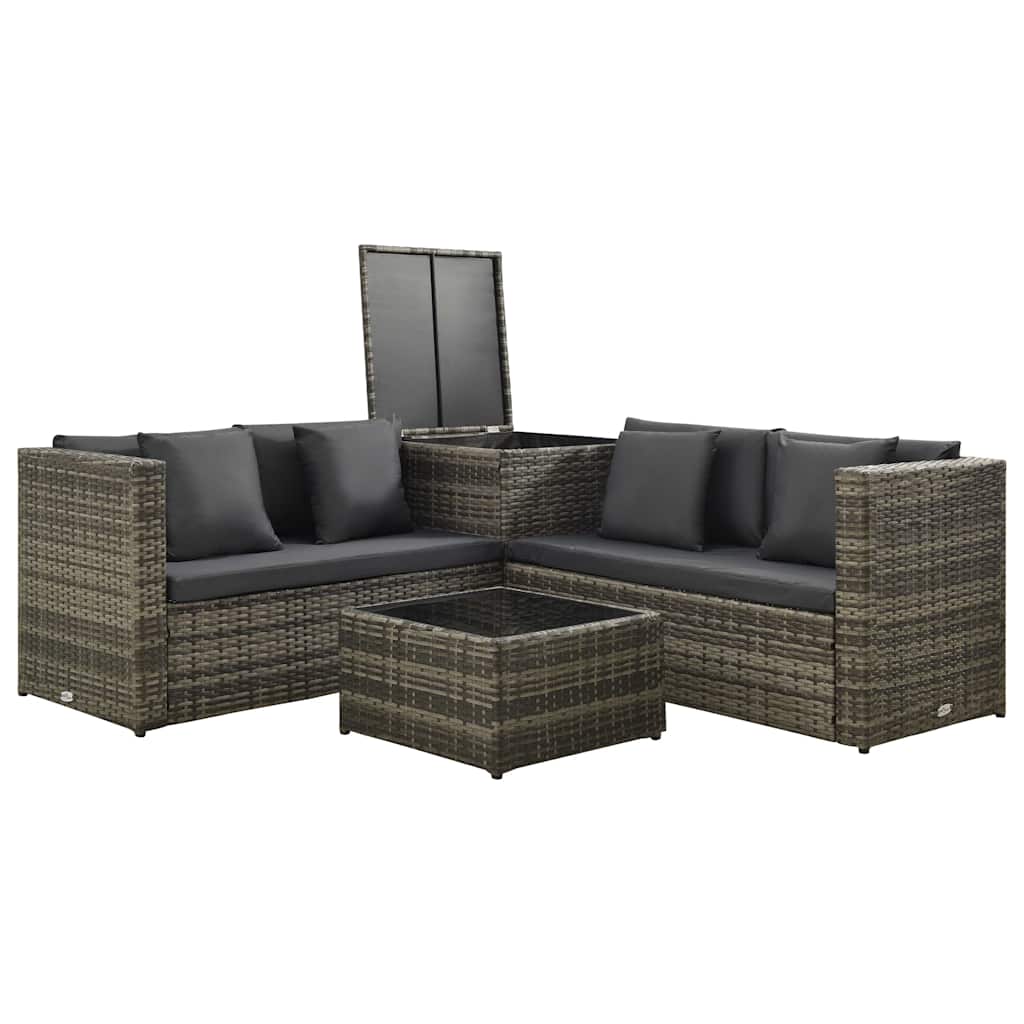 4 részes szürke polyrattan kerti ülőgarnitúra párnákkal 4