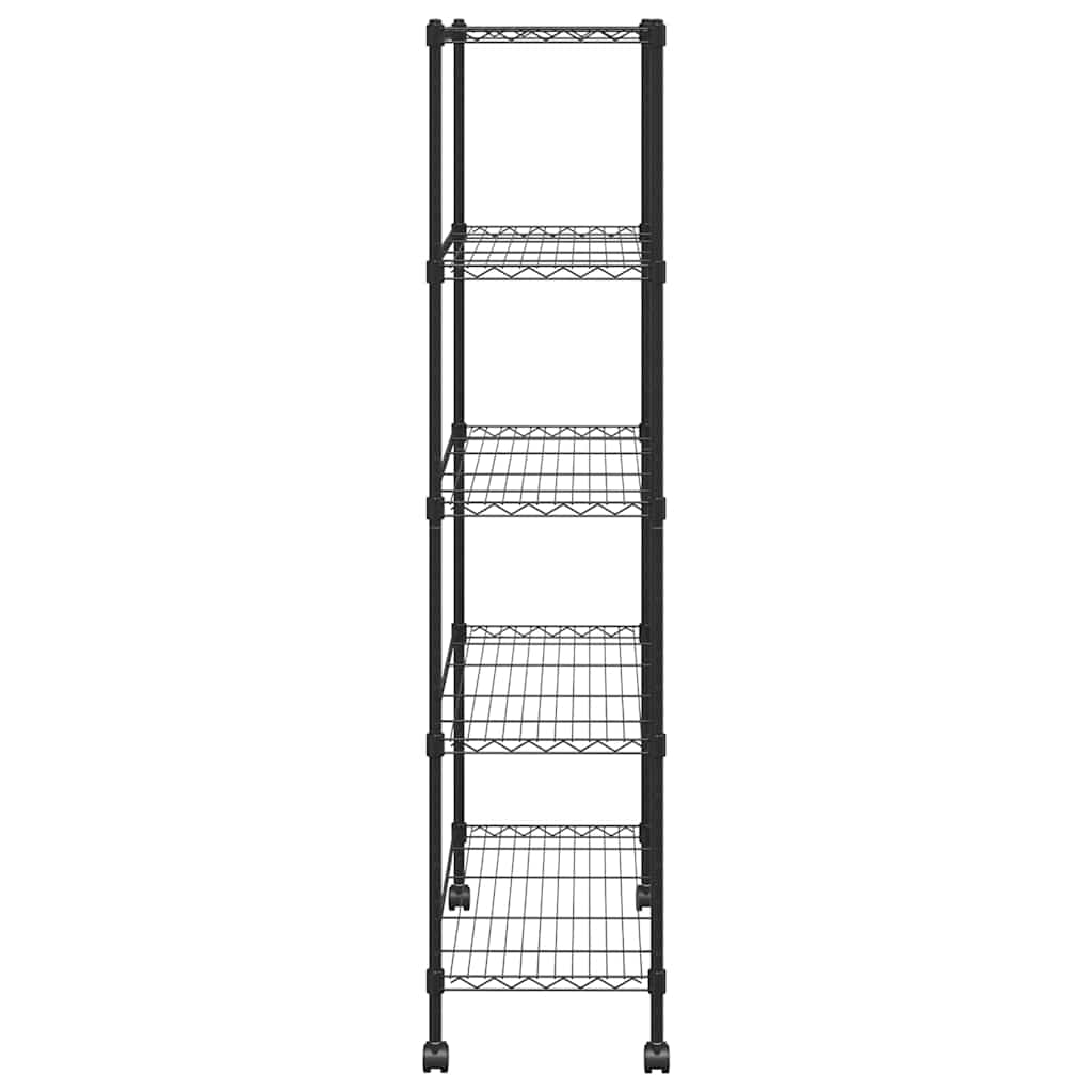 5 szintes fekete tárolópolc kerekekkel 75 x 35 x 155 cm 250 kg 5