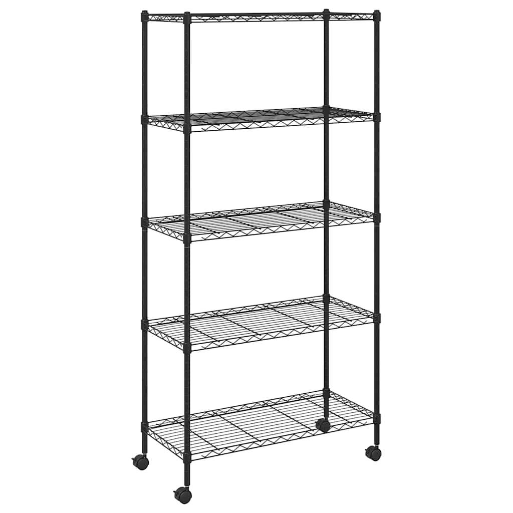 5 szintes fekete tárolópolc kerekekkel 75 x 35 x 155 cm 250 kg 6