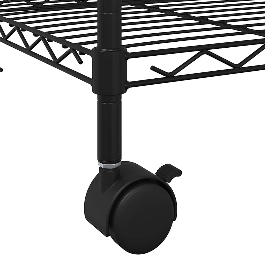 5 szintes fekete tárolópolc kerekekkel 75 x 35 x 155 cm 250 kg 8