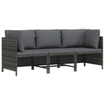 3 személyes szürke polyrattan kerti kanapé párnákkal